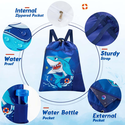 Backpack kids - Waterproof gym bag string backpack sports school beach travel swimming gym bag with zipper pocket water bottle