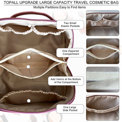 Sac cosmétique de voyage, trousse de beauté en cuir PU, grande trousse de maquillage