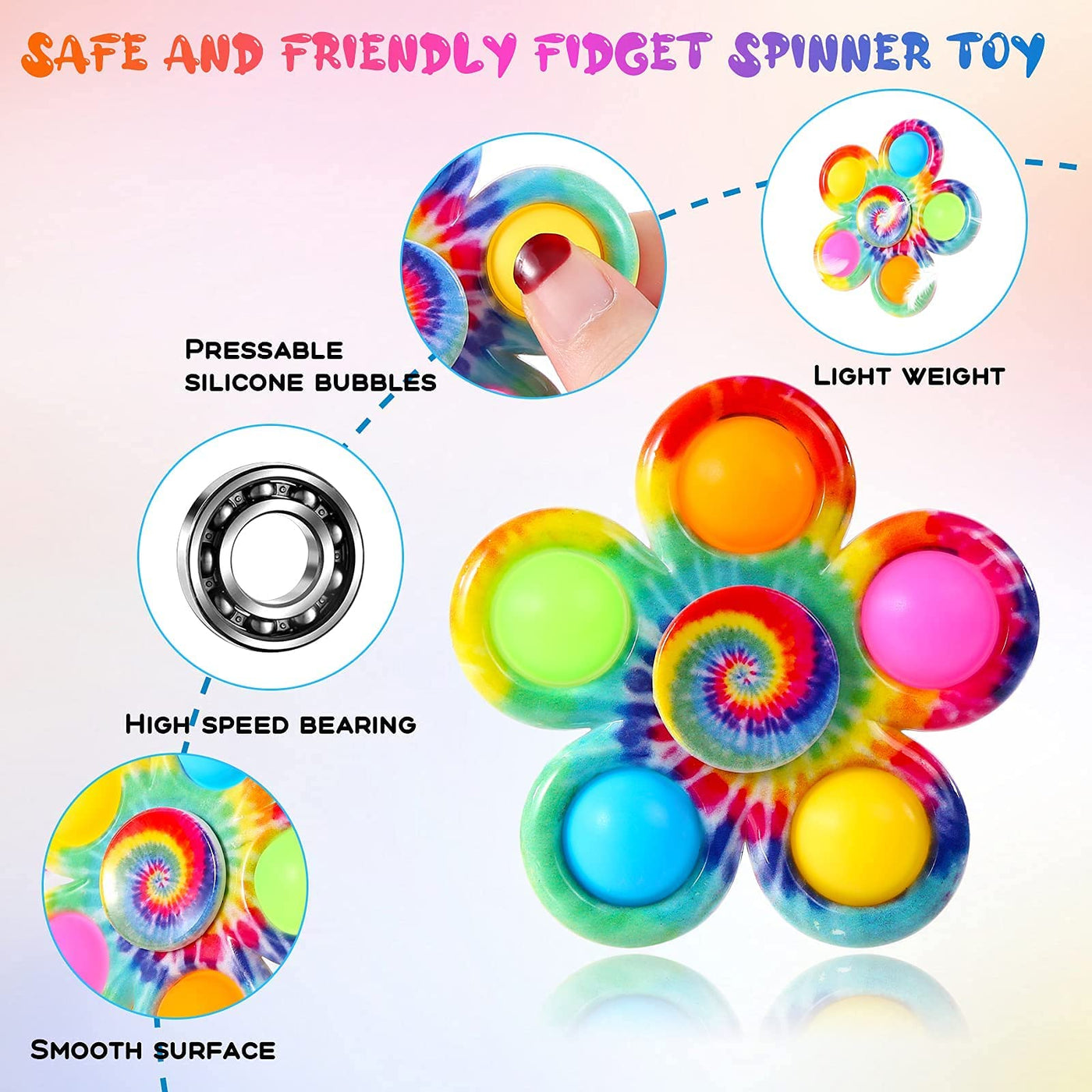 Set of 4 Pop Fidget Spinner Push Fidget Pop Simple Easter Fidget Toy for Kids Adults, Pop Party Gifts Gift Bag Filler Sensory Fidget Set Toy