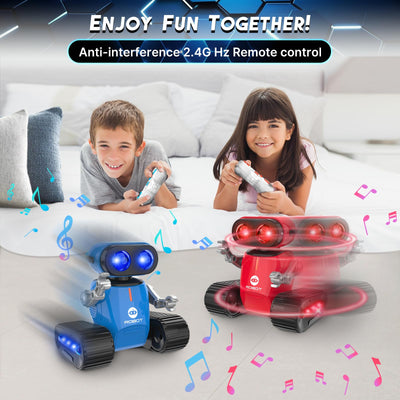 Jouet Robot pour Enfants, Robot Télécommandé Rechargeable avec Effets Lumineux, Yeux LED, Danse Musicale et Batterie Amovible, Robot RC