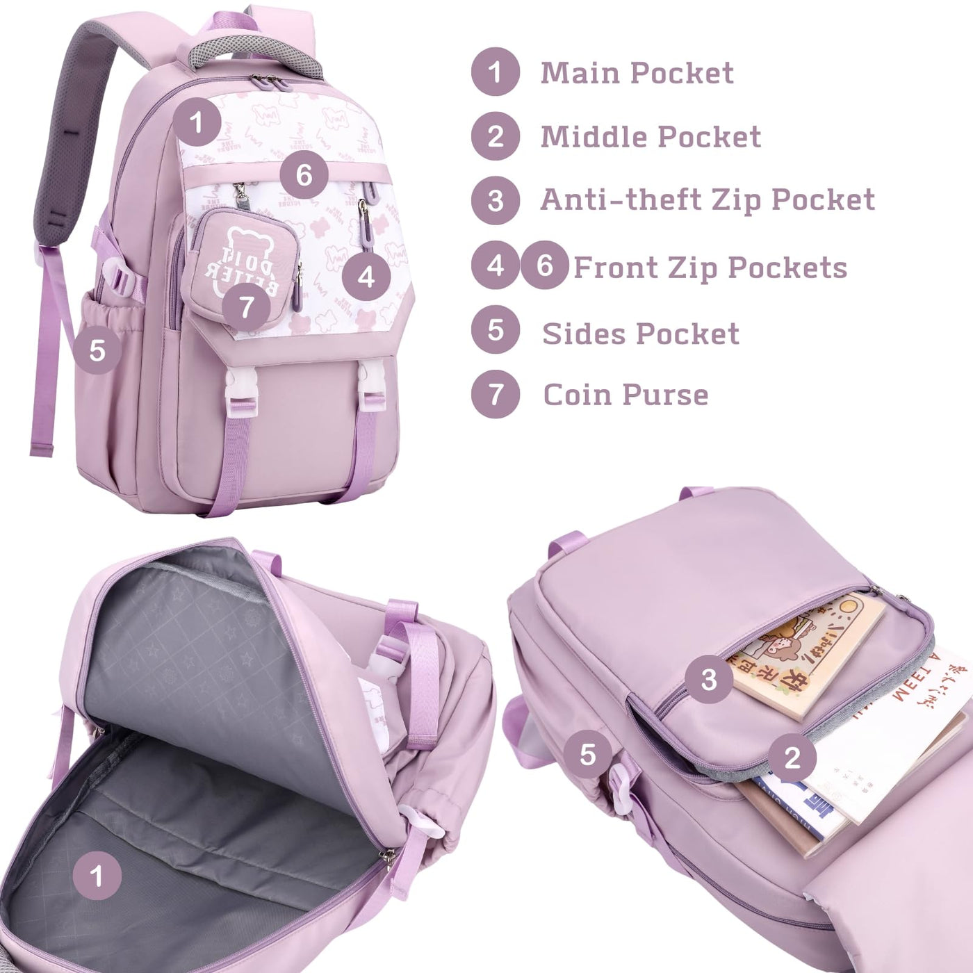 School Backpack Teenage School Bags Satchel Waterproof Backpack Lightweight Satchels for School Gifts, Multi-Pocket Aesthetic School Bag