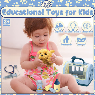 Robot Dog Toy Doctor Suitcase Kids, Vet Toy Kids Role Play 12 pcs with Electronic Dog Runs Barking & Transport Cage