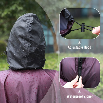 Rain cape with hood zipper, reusable raincoat, rain poncho bike hiking