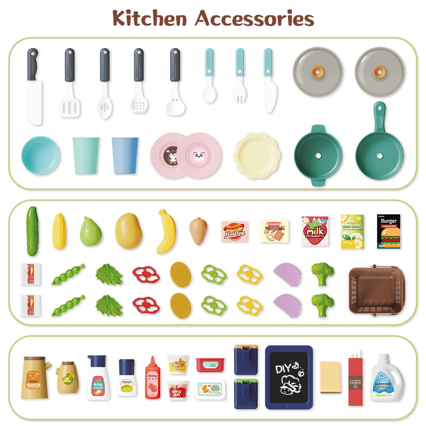 Cuisine pour enfants Cuisine avec Son Léger Vapeur d'Eau et Accessoires de Cuisine, Ensemble de Jeux de Cuisine pour Enfants avec Réfrigérateur Lave-vaisselle Cuisinière Évier Four Nourriture Jouet de Cuisine pour Enfants à partir de 3 ans