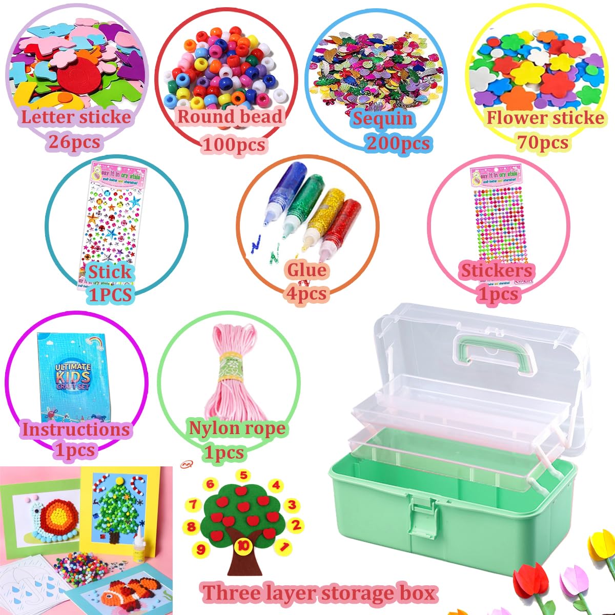 Craft set for children, 3000+Pcs craft set for children craft box craft material set, craft case include pompoms, pipe cleaners for children