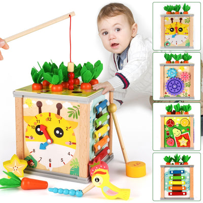 Motor activity cube wood baby 7 in 1 activity cube, activity center, carrot harvesting wooden toy motor activity toy