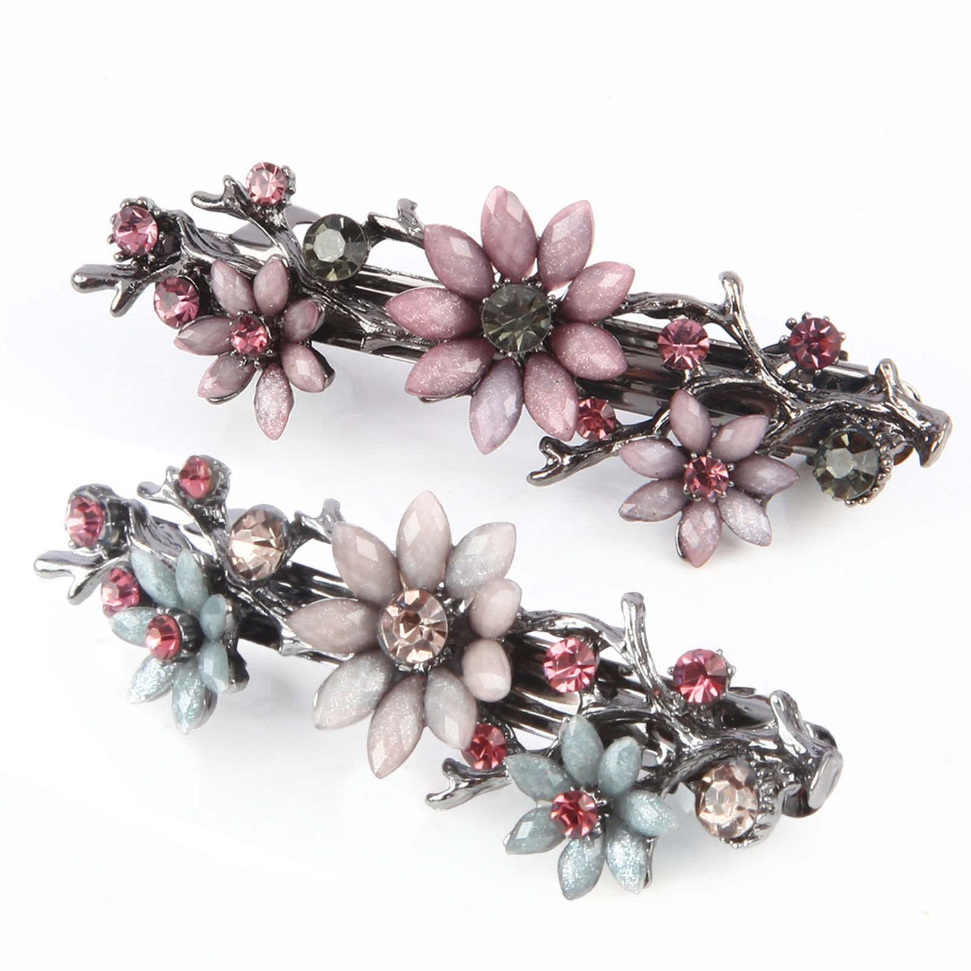 2 pieces Elegant barrettes Exquisite flower crystal barrettes Vintage