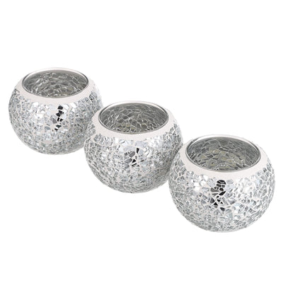 Set of 3 mosaic glass tealight holders, decorative votive candle holders, round candle holders