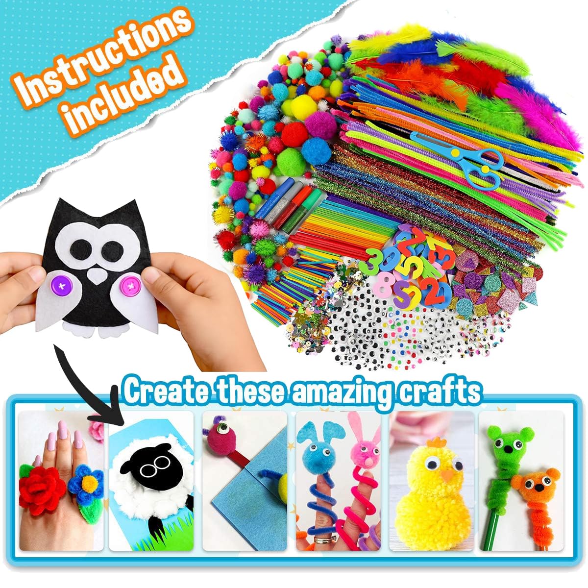 Bastelset für Kinder, 3000+Pcs Bastelset Bastelmaterial Set, große Bastelkiste