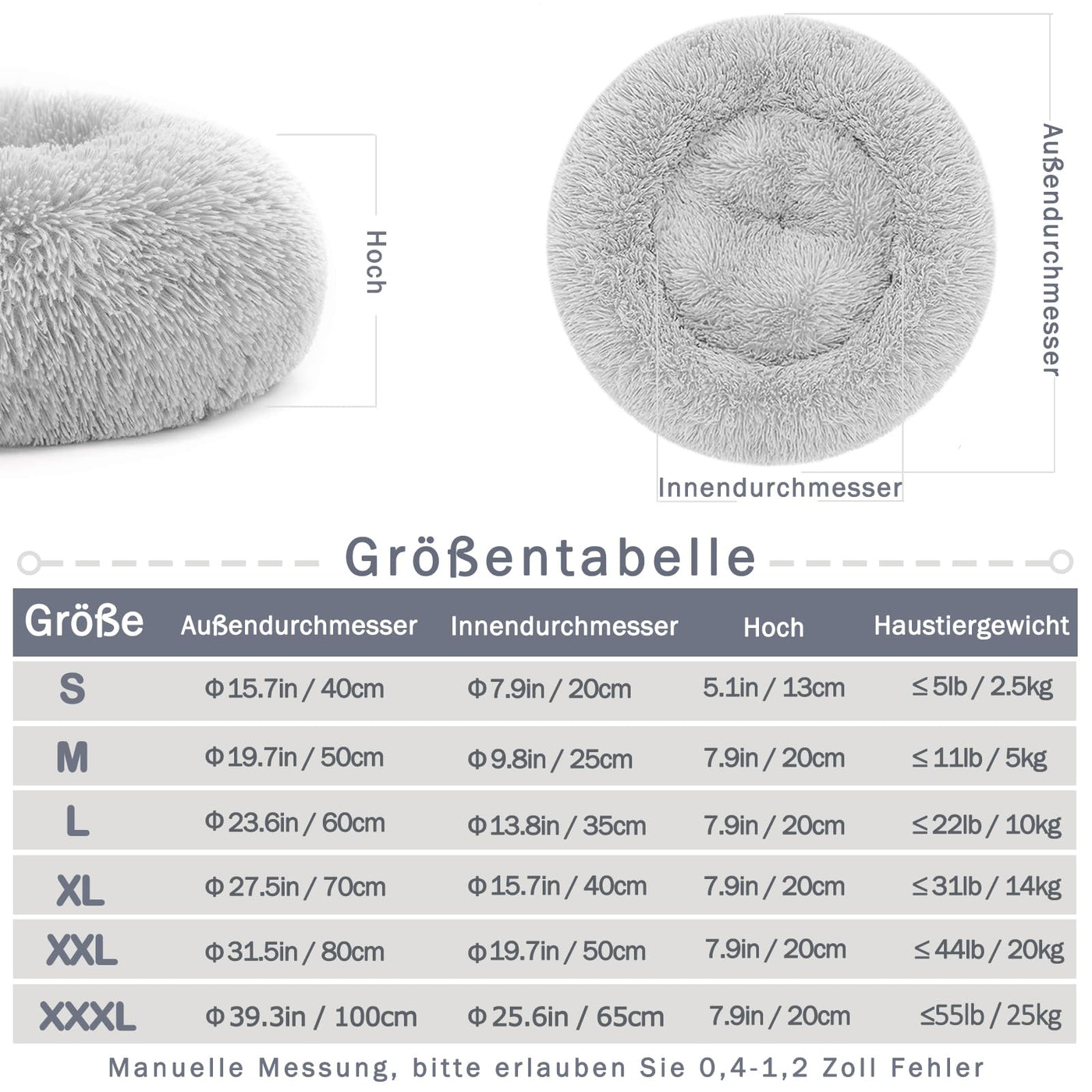 Lit pour chat Lit pour chien Fluffy Round - Donut Cuddly Cat Cushion Cat Basket Washable