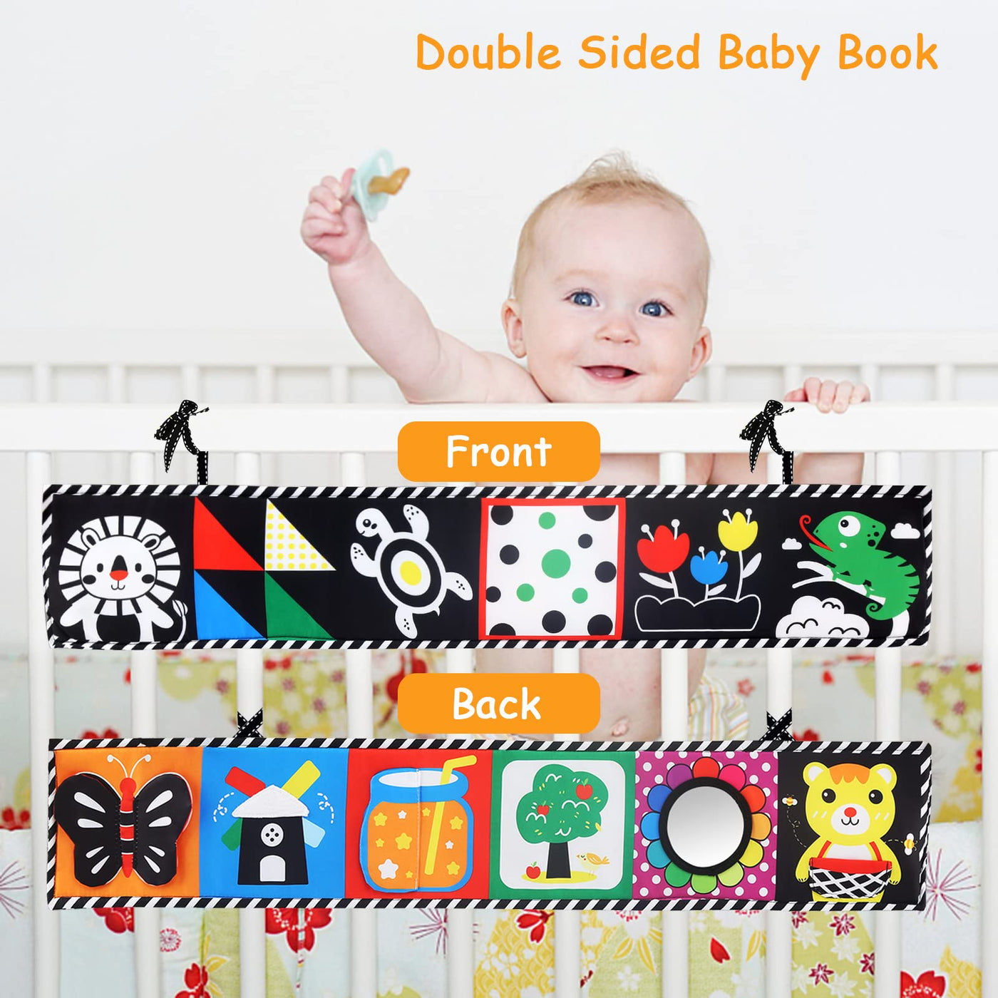 Book baby toys, Contrast cards baby book baby cloth book, Feel book baby, Double-sided soft cloth book with mirror