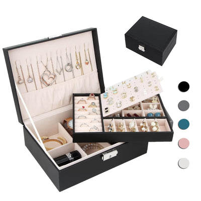 Jewelry box with 2 levels, PU leather jewelry box