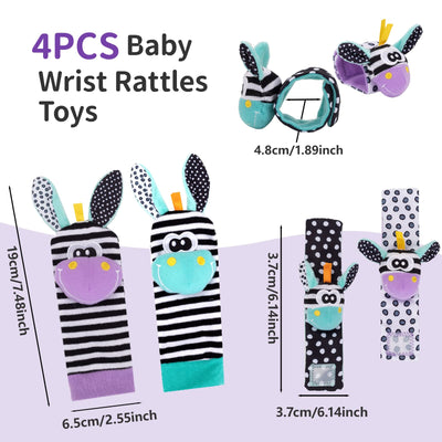 4Pcs rattle baby socks baby toy wrist and newborn toy for babies, early education