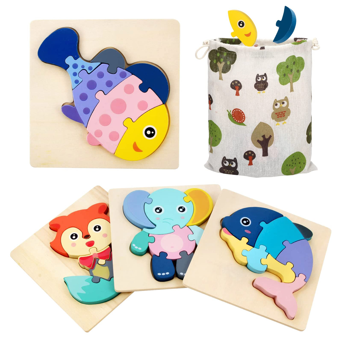 Wooden puzzle for children, 3D children's wooden jigsaw puzzle wooden toy with storage bag