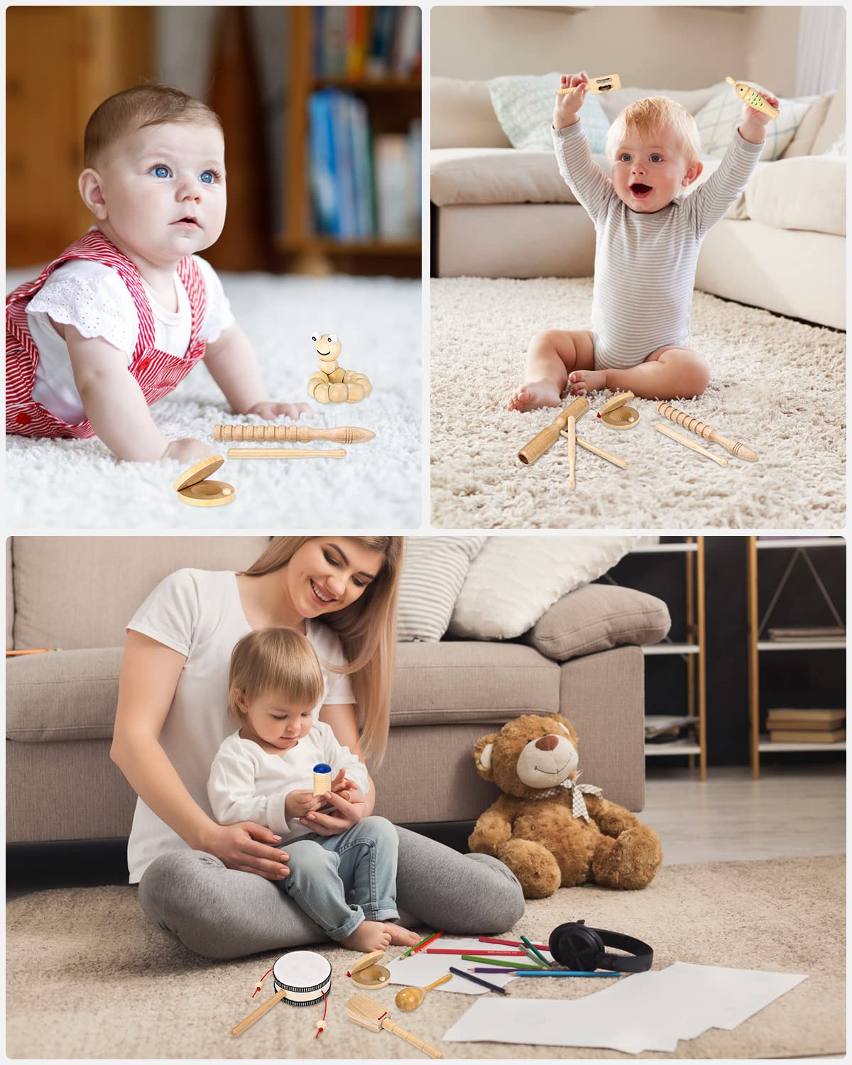 Musikinstrumente für Kinder, 29-teiliges Musikinstrumenten-Set, Kinderspielzeug ab 3 Jahren, Percussion-Spielzeug-Set aus Holz, Trommel-Rassel-Eier