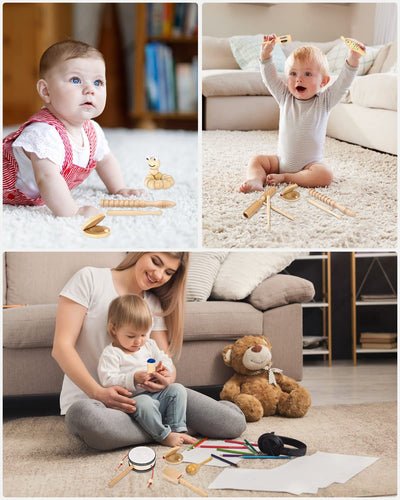 Musikinstrumente für Kinder, 29-teiliges Musikinstrumenten-Set, Kinderspielzeug ab 3 Jahren, Percussion-Spielzeug-Set aus Holz, Trommel-Rassel-Eier