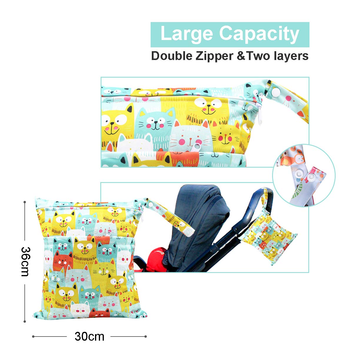 Sac humide, sac à couches 3 Pièces, Sac Organisateur Lavable