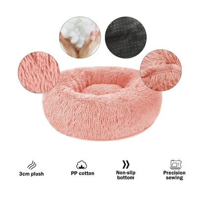 Lit pour chien et chat Peluche ronde et duveteuse - Donut Coussin câlin pour chien Panier pour chien lavable Chiens, chats et autres animaux de compagnie de taille moyenne et grande