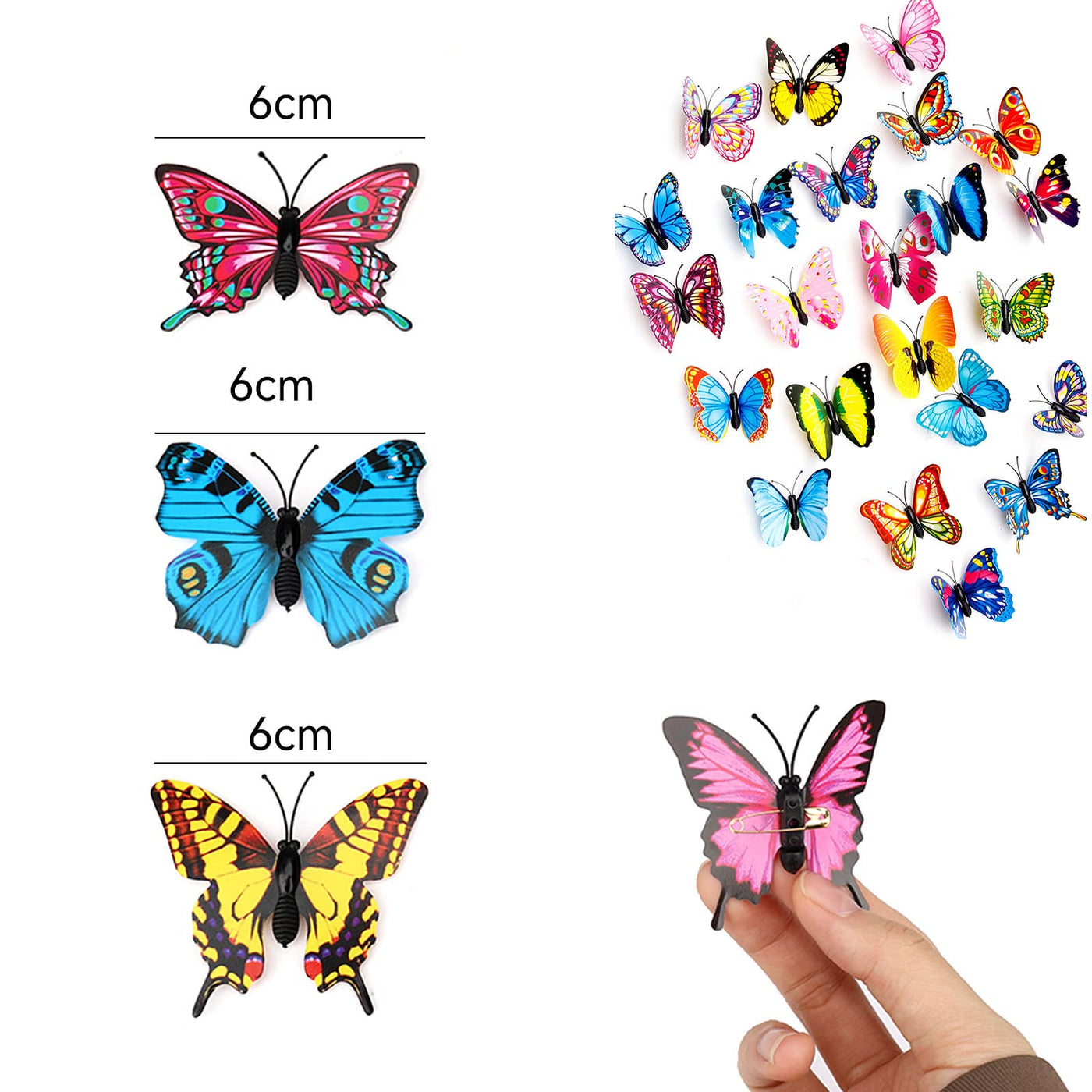 20 pièces décoration papillons avec épingles à nourrice, broche papillon en PVC