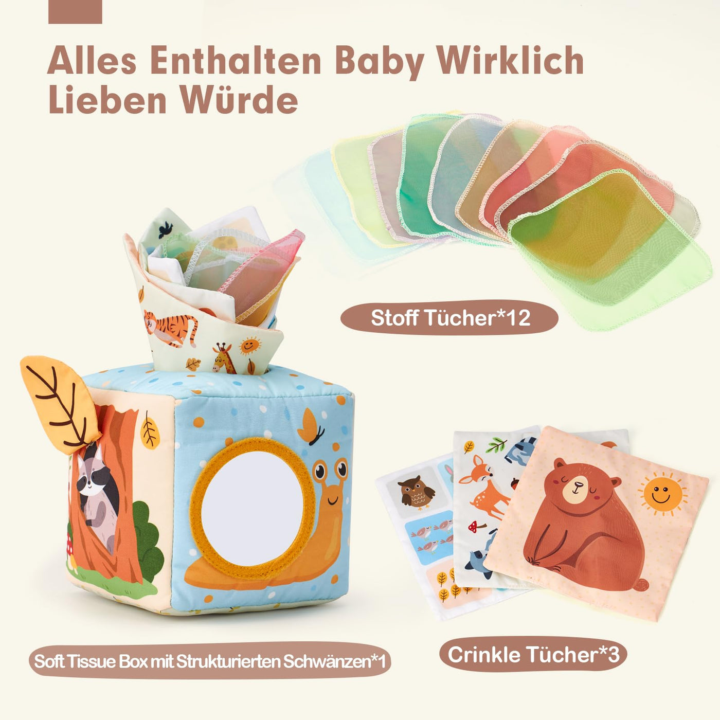 Tissue Box Toy Sensory, Tissue Tücher kontrastierenden Farben Learning Sensory