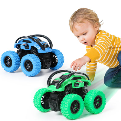 Pack de 2 Monster Truck Voiture à Remonter Jouet pour Enfants, Rétraction par Friction, Véhicule à Inertie à Rotation à 360°, Jouet de Voiture pour Bébé Enfants à partir de 3 Ans