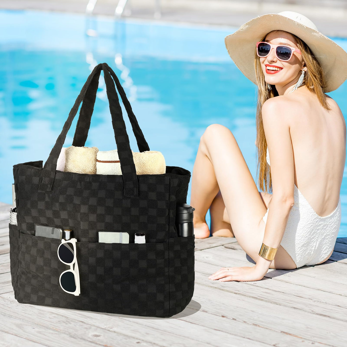 Grand sac de plage avec fermeture éclair