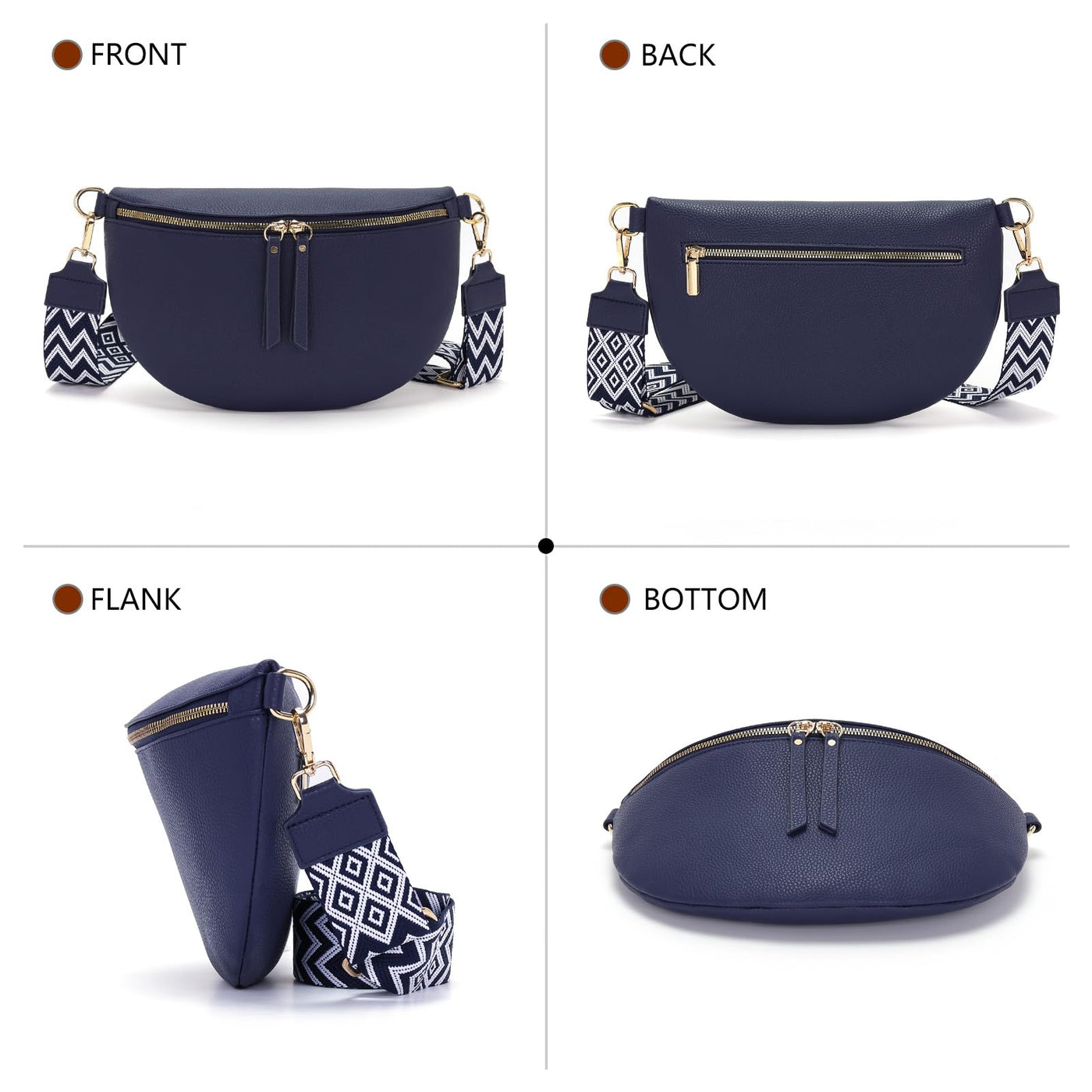 Grand sac banane en cuir végétal sac à bandoulière sac à bandoulière stylisé avec une large sangle