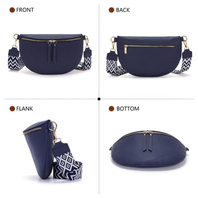 Grand sac banane en cuir végétal sac à bandoulière sac à bandoulière stylisé avec une large sangle