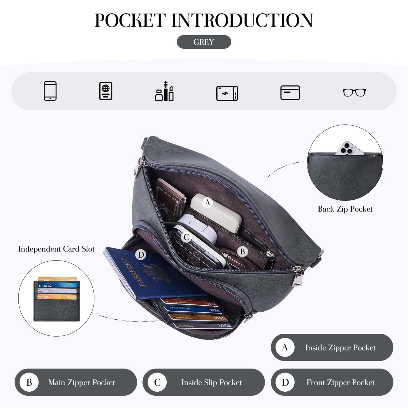 Shoulder Bags, Crossbody Bag Vegan Leather Crossbody Bag Ladies,RFID Blocking Card Slot Chest Pocket with Adjustable Detachable Wide Strap