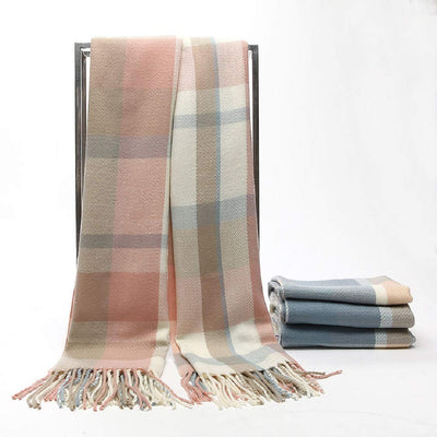 Plaid triangle scarf winter, pashmina scarf soft tassel wrap scarf