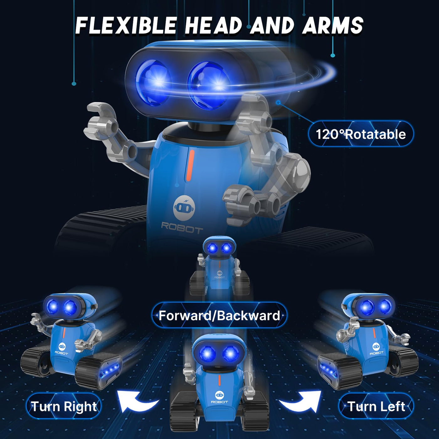 Jouet Robot pour Enfants, Robot Télécommandé Rechargeable avec Effets Lumineux, Yeux LED, Danse Musicale et Batterie Amovible, Robot RC
