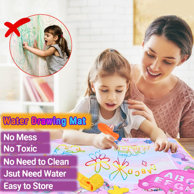 Coloring mat with water pen Water Mat DoodleWater coloring mat Super Drawing Mat with 3 water pen 9 stamp set Storage bag