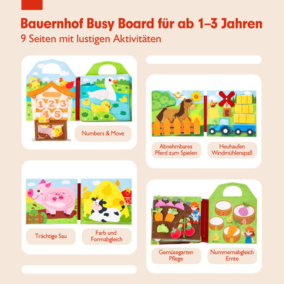 Busy Board 3D Felt Farm Quiet Book Förderung der Feinmotorik