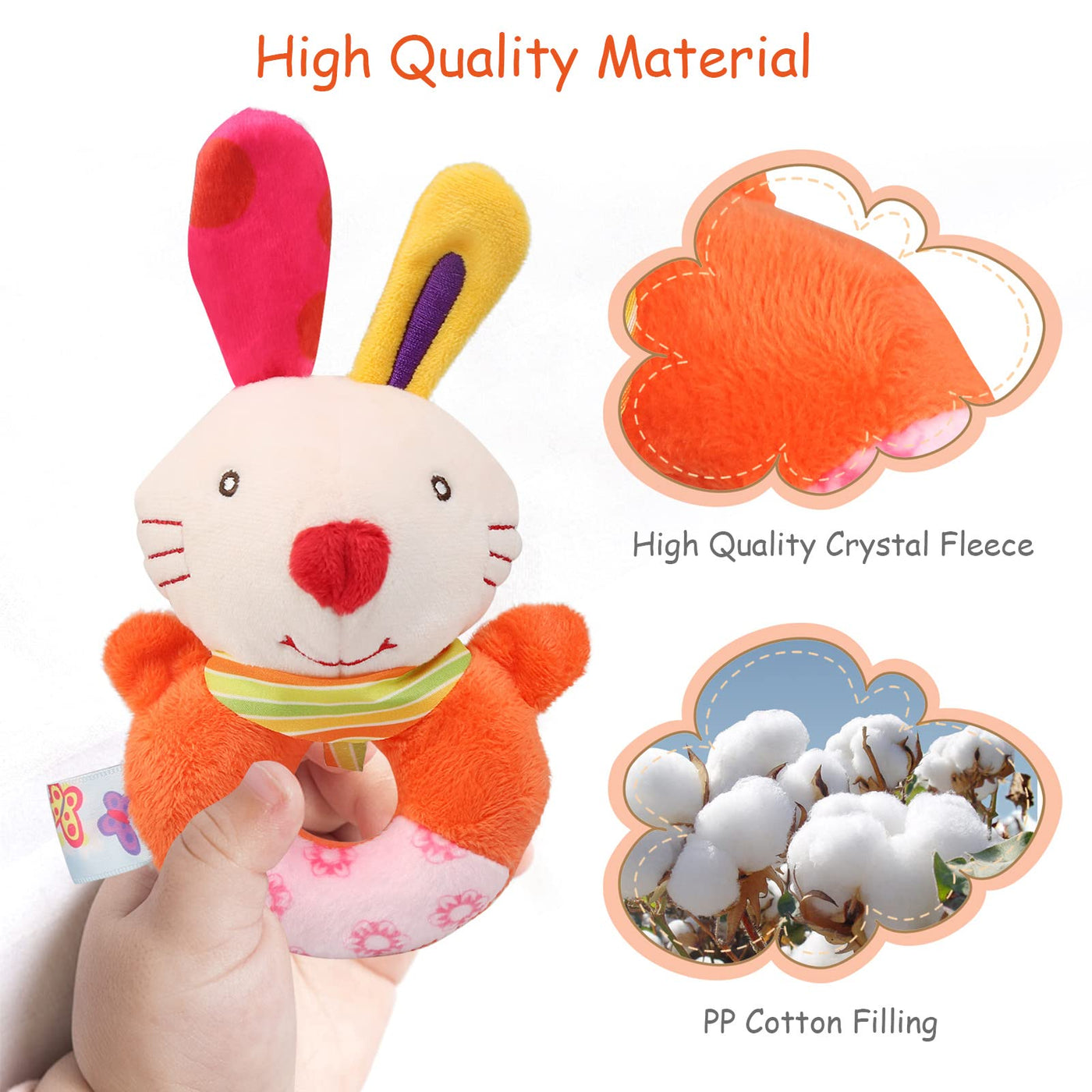 Baby rattle set newborn toy cartoon animal ring rattle soft fabric with bell plush rattle