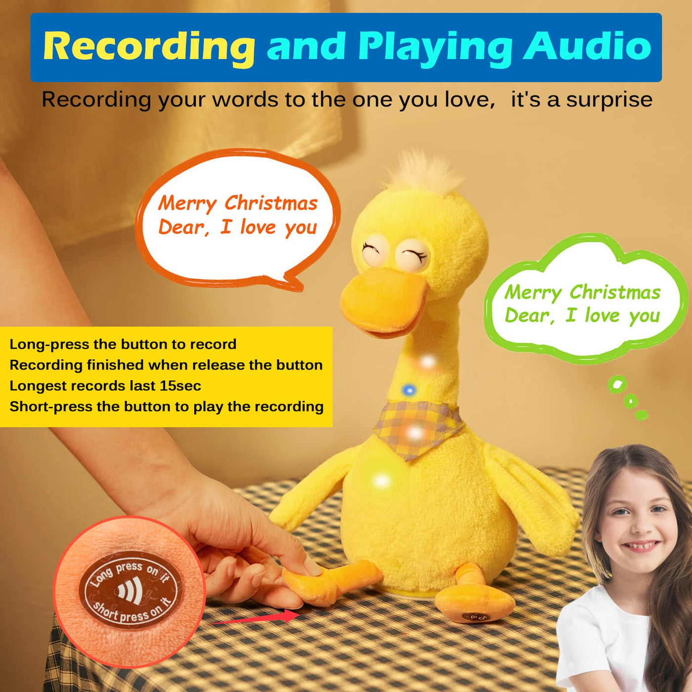 talking dancing duck, repeat what you say, imitate, record