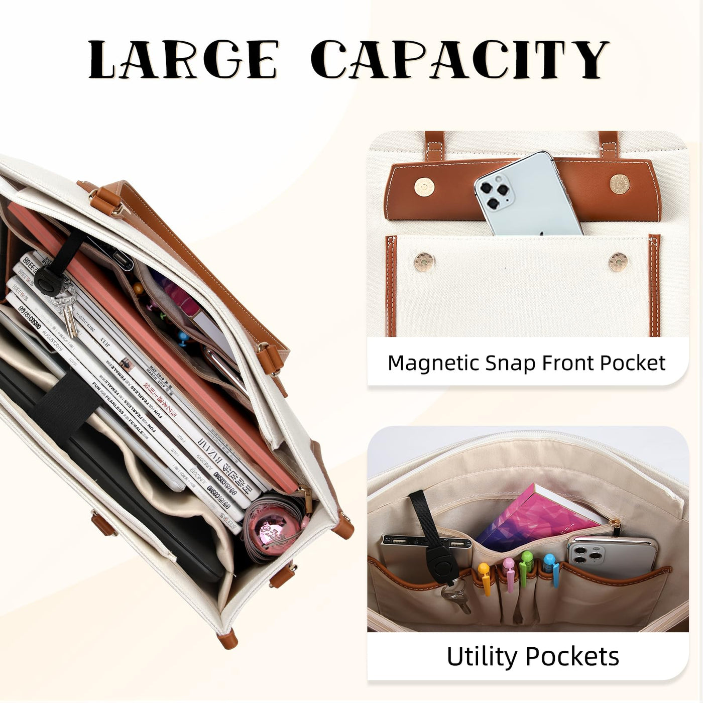 Sac à Main Shopper Grande Toile Grand Sac fourre-tout