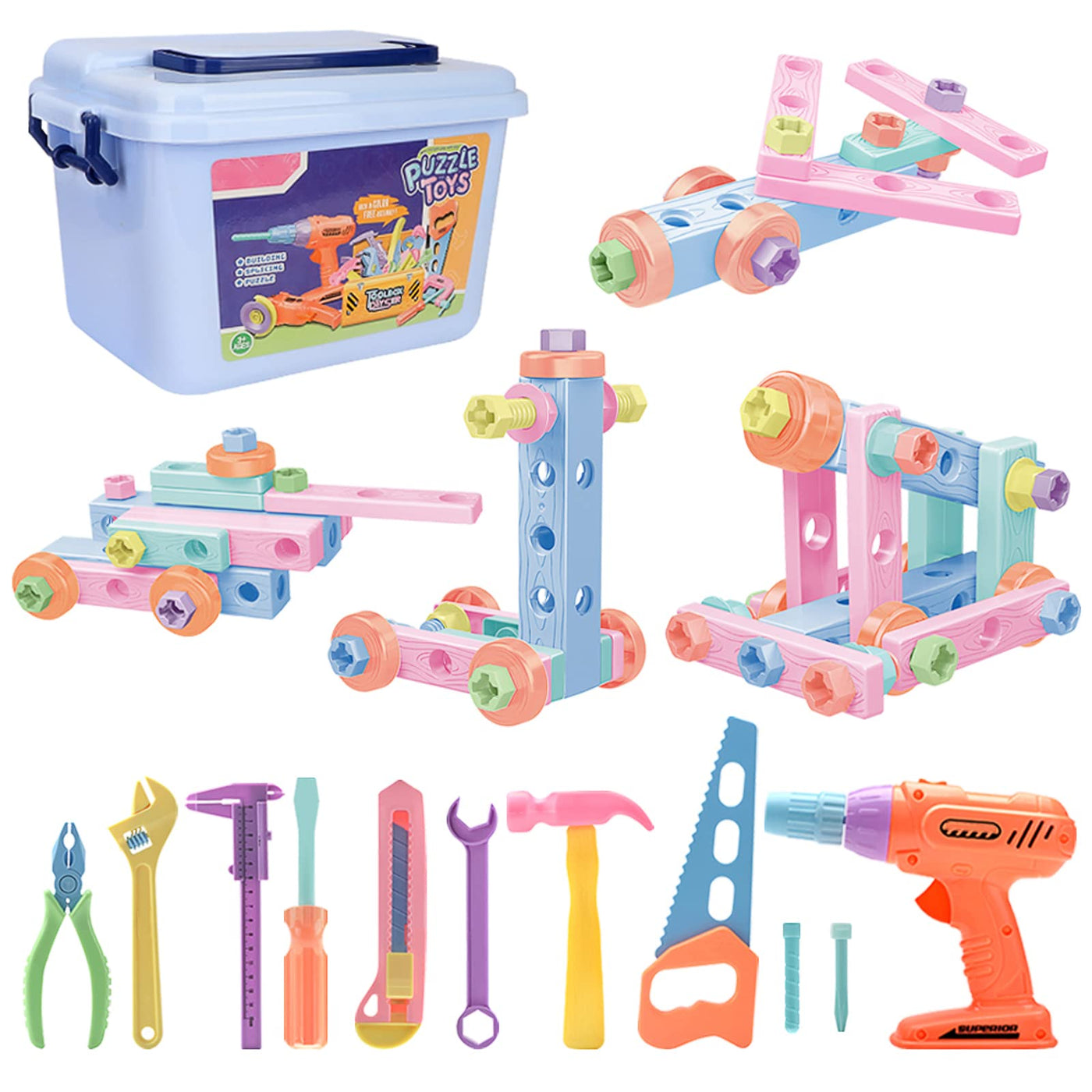 79 pieces children's tool toy, construction tool toy with storage box tool box children's toy role play