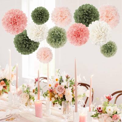 12 pieces party decoration, old-fashioned tissue paper pompoms, tissue paper flowers