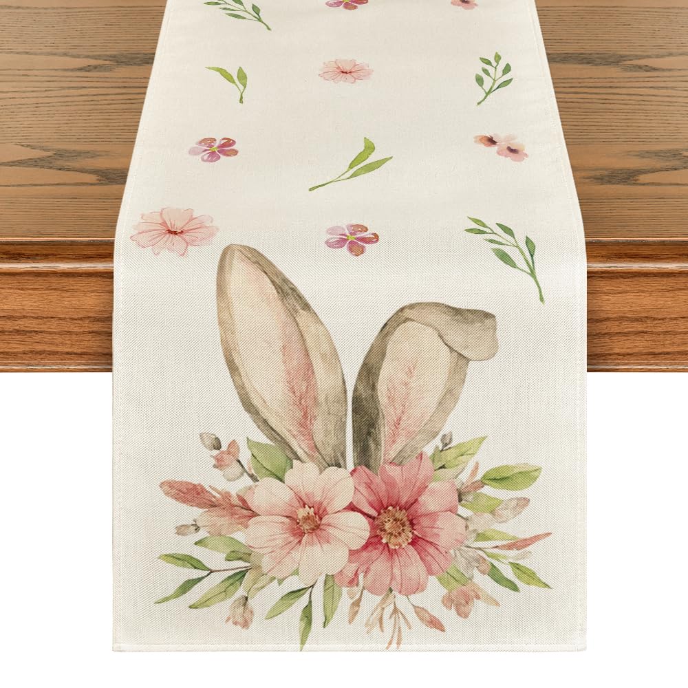 Easter table runner, washable modern spring kitchen dining table decoration for indoors