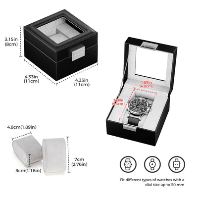 Boîte à montres avec 1 compartiment, boîte à montres avec couvercle en verre, boîte à montres avec coussin pour montres, rangement pour montres