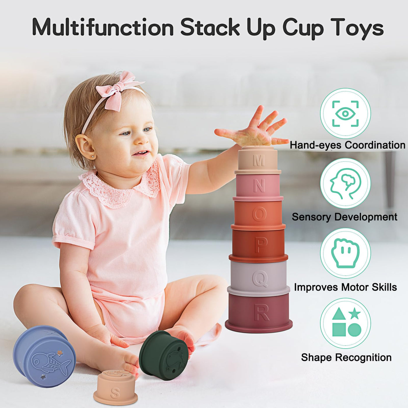 Stacking cup baby, stacking cup, soft silicone baby toy, motor skills toy for babies