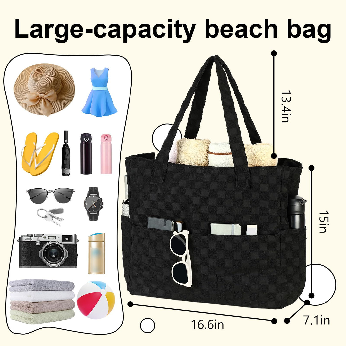 Grand sac de plage avec fermeture éclair