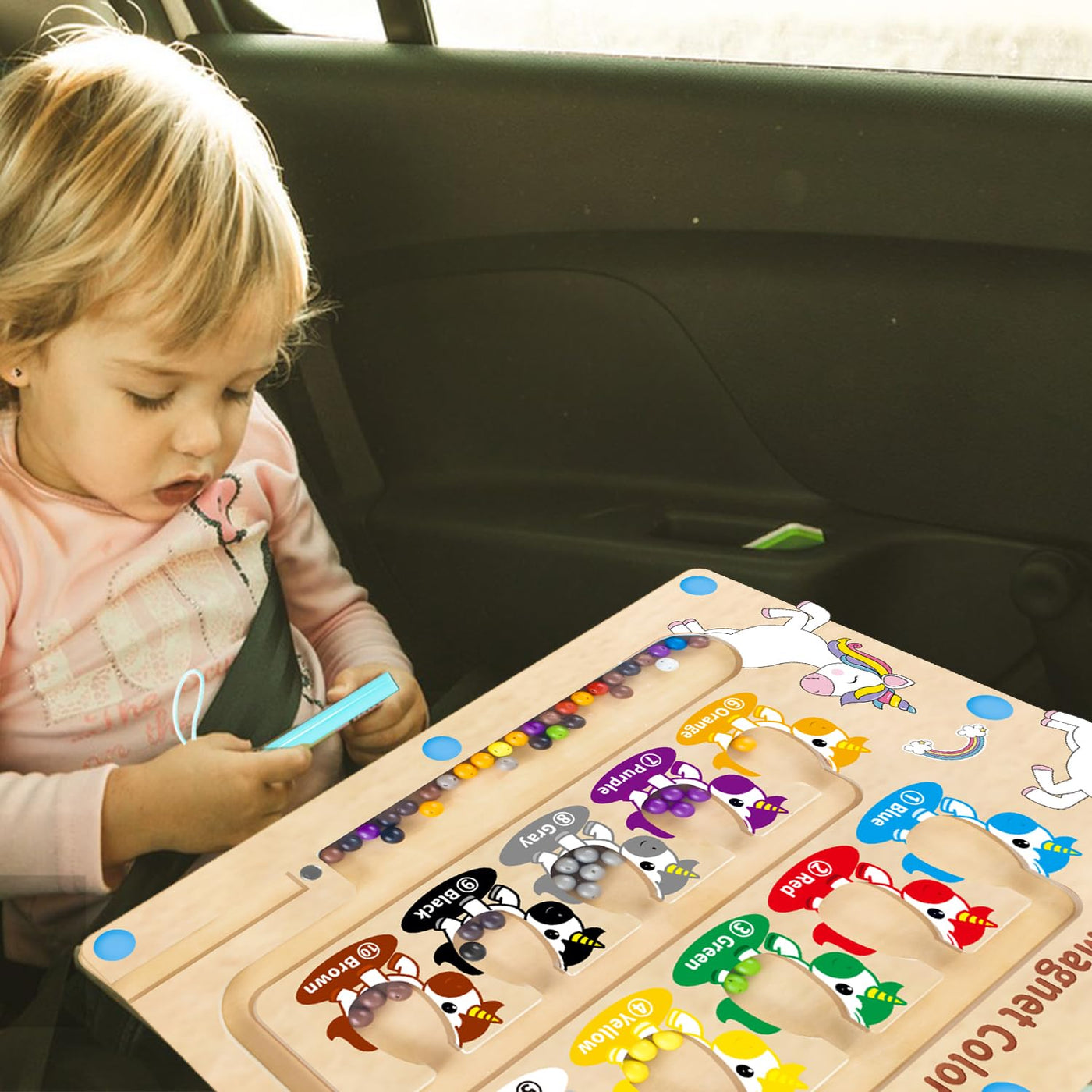 Jouet en bois labyrinthe magnétique - jouet de motricité avec les chiffres et les couleurs