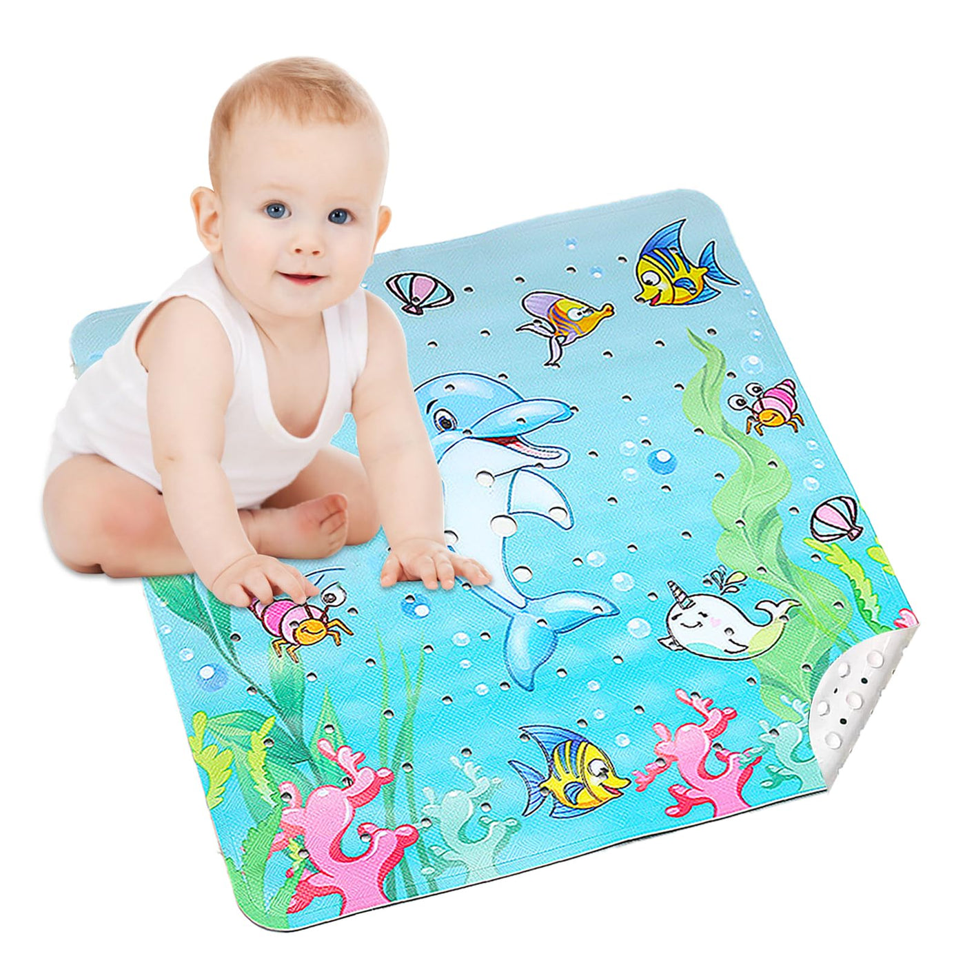 Bath mat for bathtub for children Cartoon anti-slip baby bath mat Extra long anti-slip bathroom toddler shower floor mat with suction cups drain holes