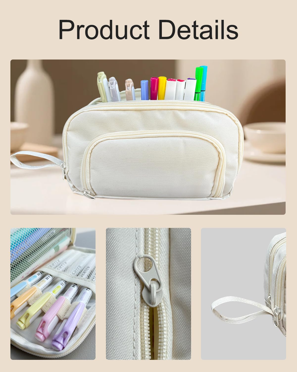 Trousse à crayons avec 3 compartiments