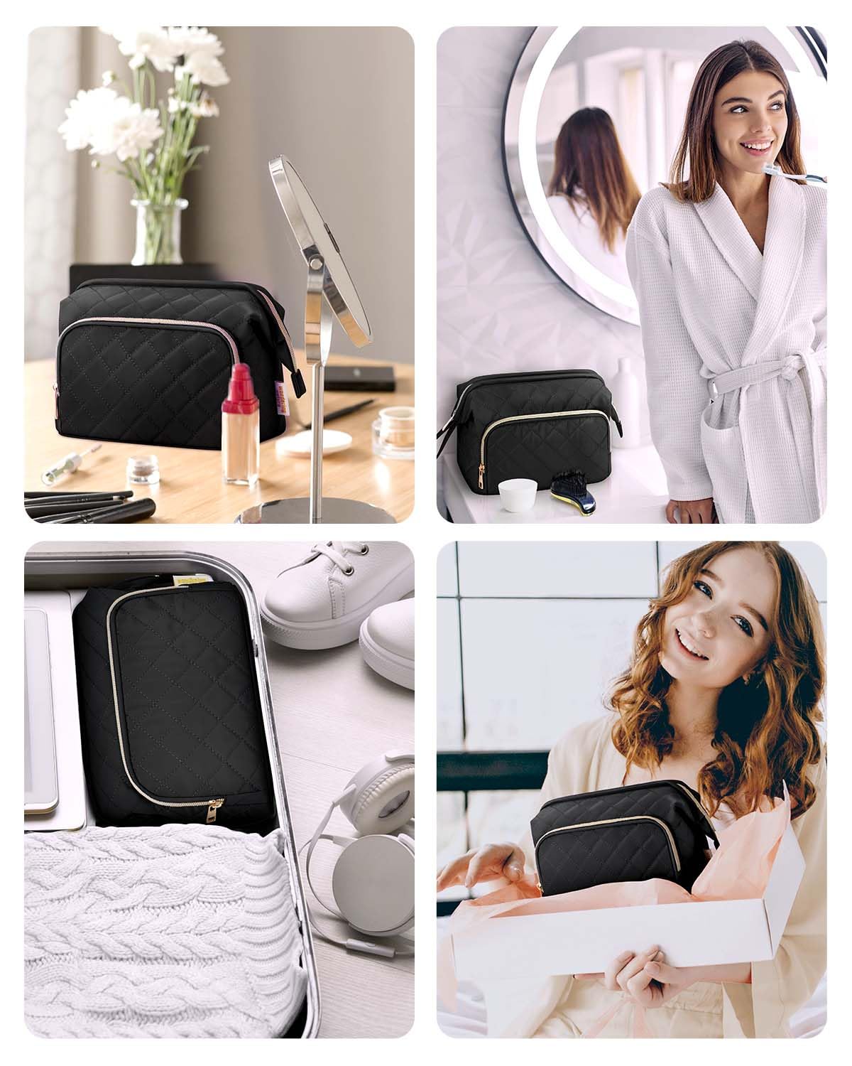 Große Schminktasche, Schminktasche mit breiter Öffnung für Make-up und Reisen
