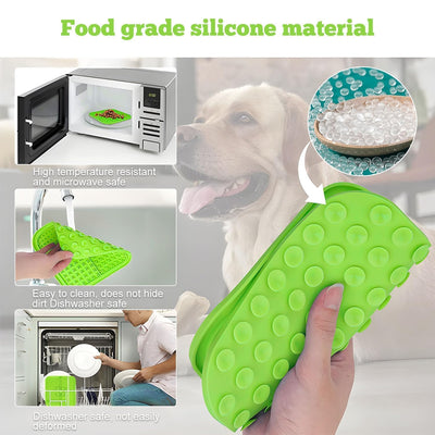 Tapis de léchage pour chiens avec ventouses, vert et gris, mangeoire lente en silicone pour soulager l'anxiété des chiens, jouet alimentaire pour chiens, durable et antidérapant, idéal pour les chiots et les animaux de compagnie.