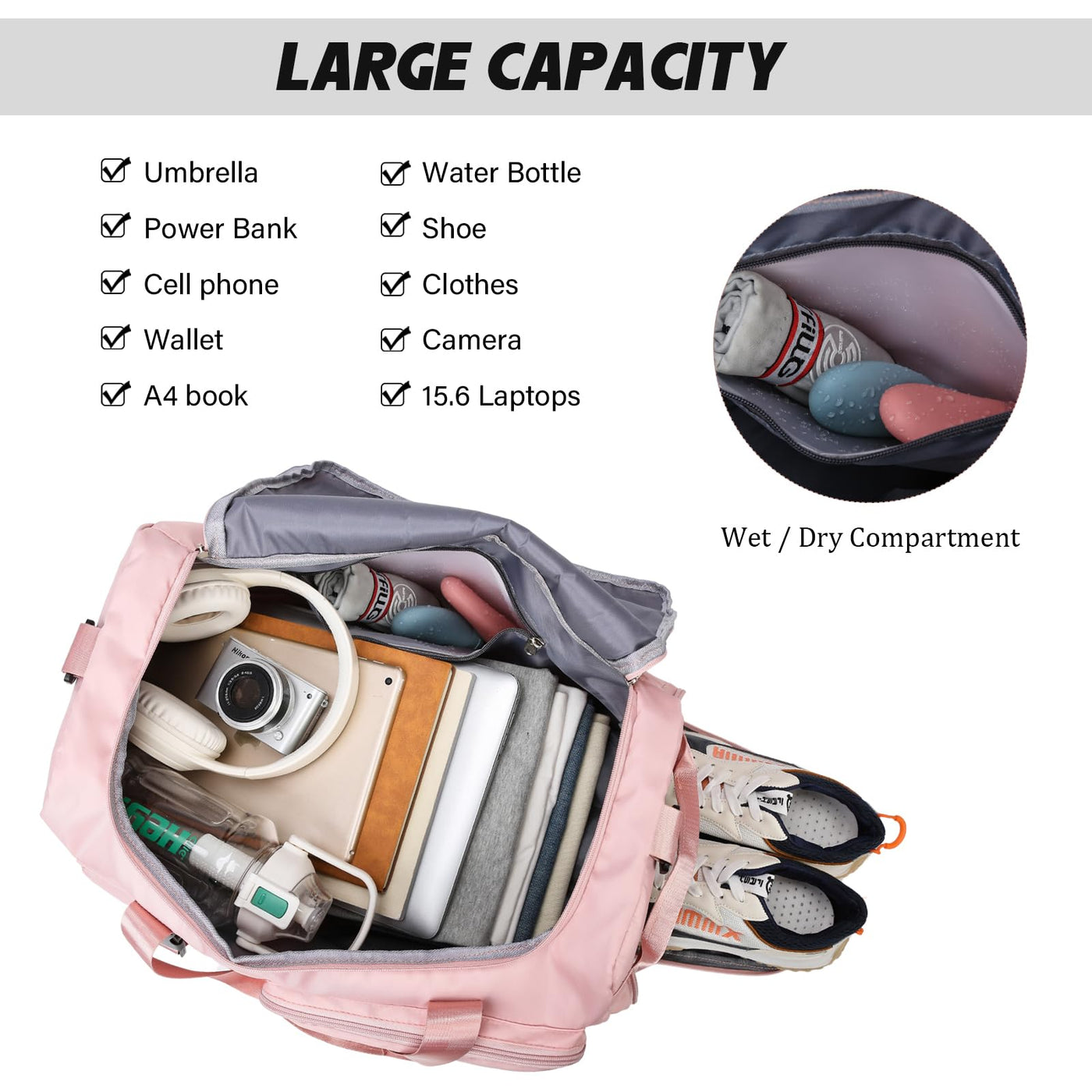 Sports bag Travel bag with shoe compartment Wet compartment Waterproof training bag Travel duffle bag with backpack