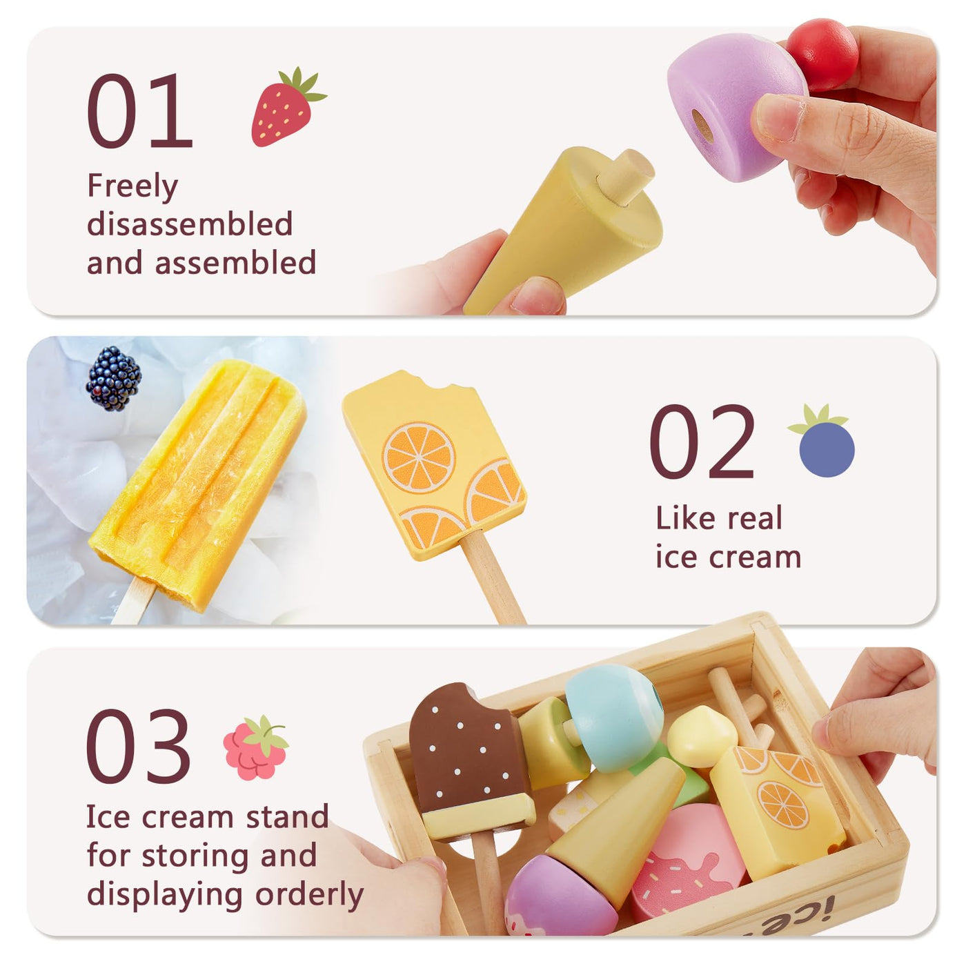 Ice cream toy ice cream parlor children wood, Popsicle toy store accessories play kitchen