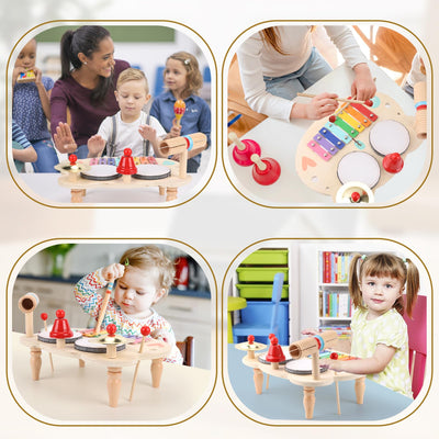 Trommeln für Kinder, 10-in-1 Trommel Musikinstrumente Jahr mit Xylophon, Kinderspielzeug Holzspielzeug